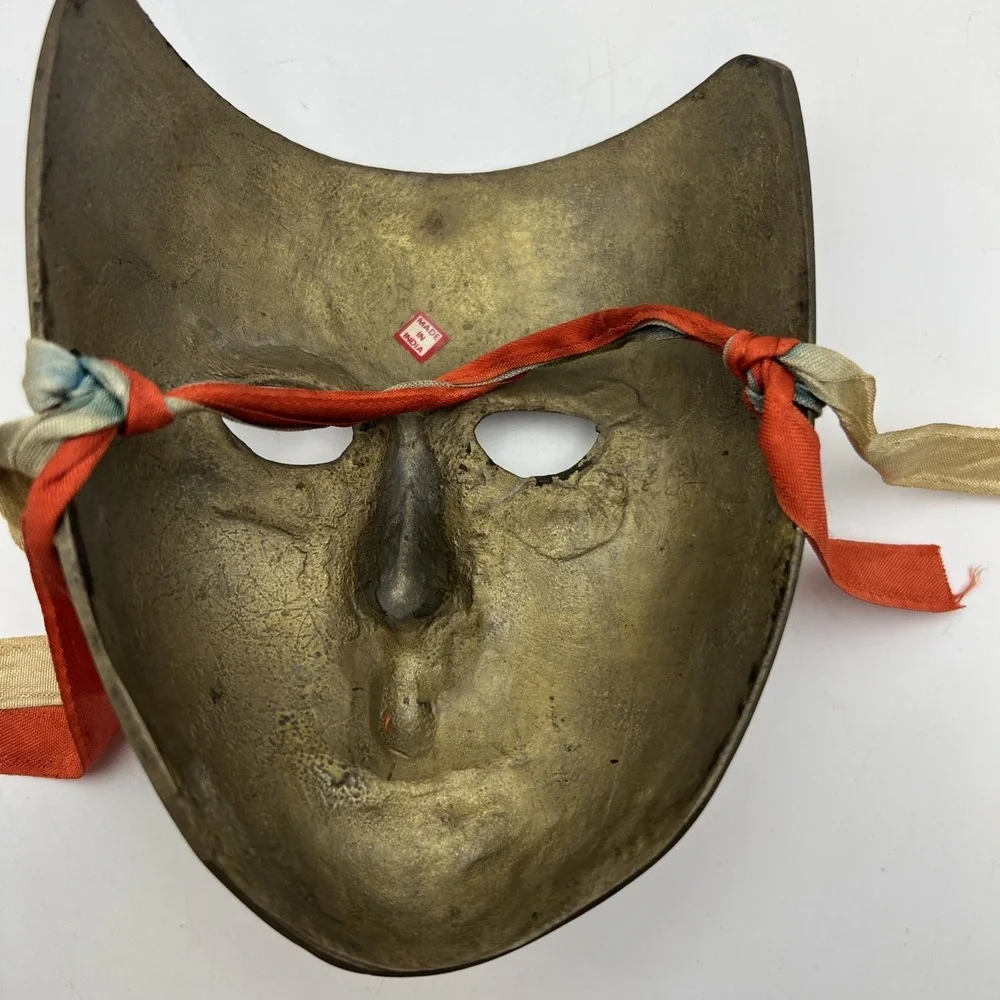Vintage India Solid Brass Hand Painted Wall Decor Theater Masquerade Masks